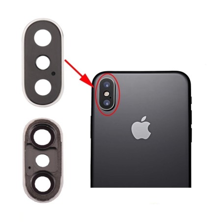 Anello fotocamera posteriore apple iphone x  vetrino incluso grigio - lens back camera silver