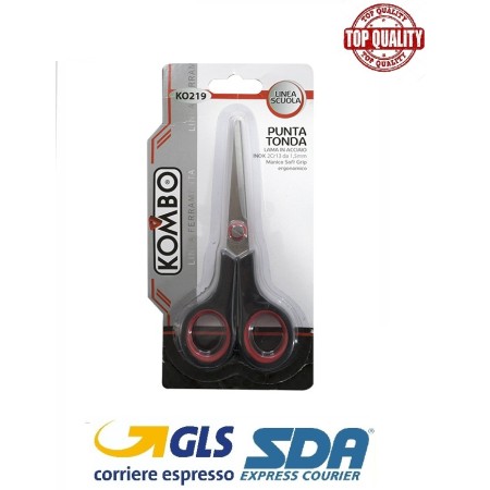 KOMBO FORBICI A PUNTA TONDA 5" LAMA IN ACCIAIO INOX 1.5MM MANICO SOFT GRIP NERO/ROSSO