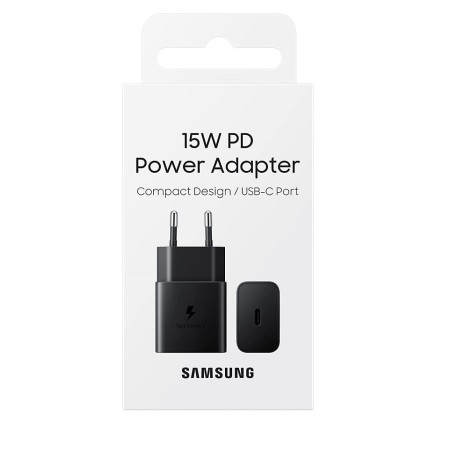 SAMSUNG CARICABATTERIA DA PARETE USB-C 15W ADAPTER SUPER FAST CHARGING NERO