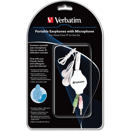 VERBATIM AURICOLARI CON MICROFONO CAVO RETRAIBILE 130CM WHITE