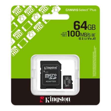 KINGSTON MEMORIA MICRO SD 64GB CLASSE 100 R A1  100MB/s R. CON ADATTATORE SD