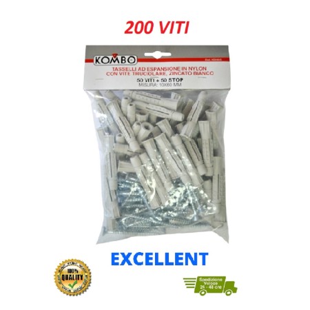 KOMBO 200 - TASSELLI AD ESPANSIONE 200 VITI ZINCATO 10X60MM - TOT. 4 CONFEZ.