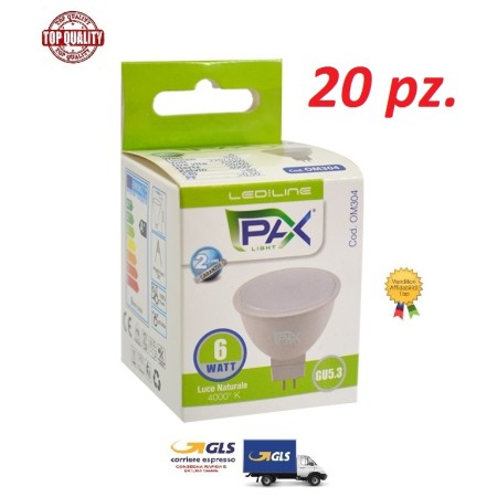20 pz. - FARETTO LED NATURALE MR16-GU5.3 6W 480LM 4000K 220V A+
