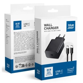 CARICABATTERIE BLUE STAR 3A 20W TIPO-C + CAVO TIPO-C A TIPO-C PD QC4.0 TFB-TC-20WPD NERO