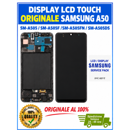 DISPLAY LCD TOUCH ORIGINALE SAMSUNG A50 SM-A505 NERO CON FRAME
